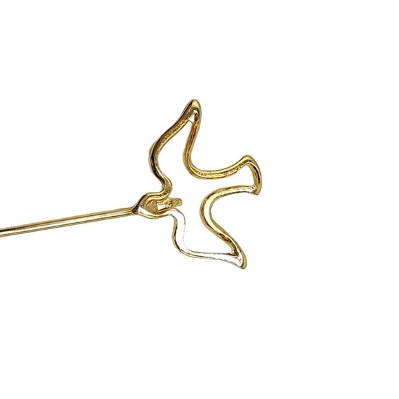 Gold Tone Peace Dove Flying Bird Stick Pin Christian Religious Holy Spirit - Picture 2 of 4